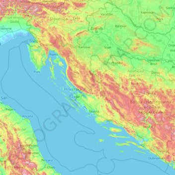 Carte topographique Croatie, altitude, relief