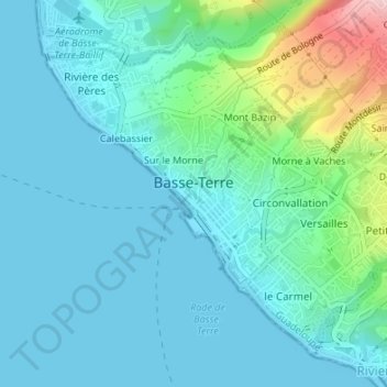 Carte topographique Basse-Terre, altitude, relief
