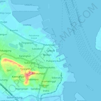 Carte topographique Gresik, altitude, relief