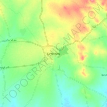 Carte topographique Savanur, altitude, relief