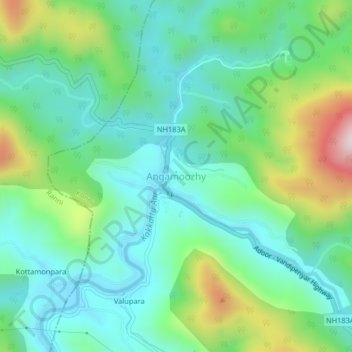 Carte topographique Angamoozhy, altitude, relief