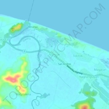 Carte topographique Namuac, altitude, relief