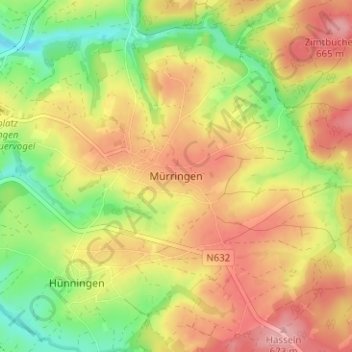 Carte topographique Murrange, altitude, relief