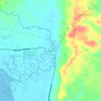 Carte topographique Buhatan, altitude, relief