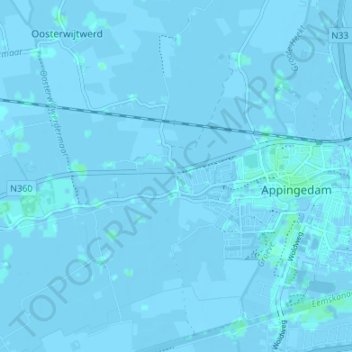 Carte topographique Tjamsweer, altitude, relief