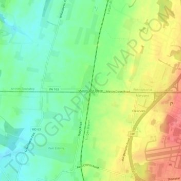 Carte topographique Mason and Dixon, altitude, relief