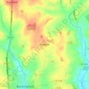 Carte topographique Wyddial, altitude, relief