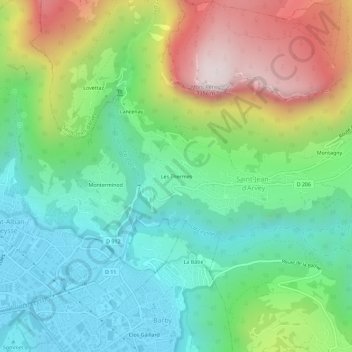 Carte topographique Les Thermes, altitude, relief