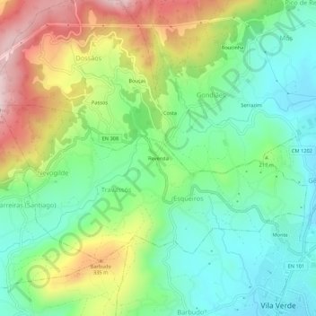 Carte topographique Revenda, altitude, relief
