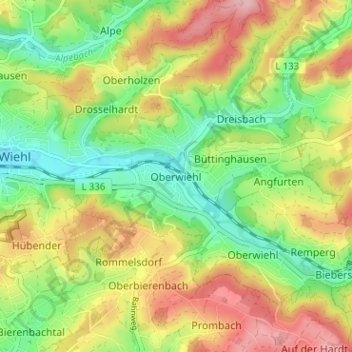 Carte topographique Oberwiehl, altitude, relief