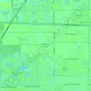 Carte topographique Palm Beach Farms, altitude, relief