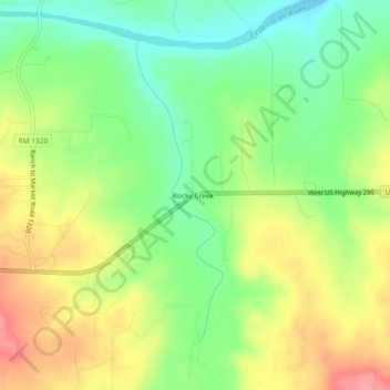 Carte topographique Rocky Creek, altitude, relief