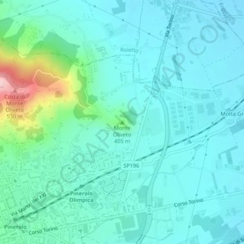 Carte topographique Monte Oliveto, altitude, relief