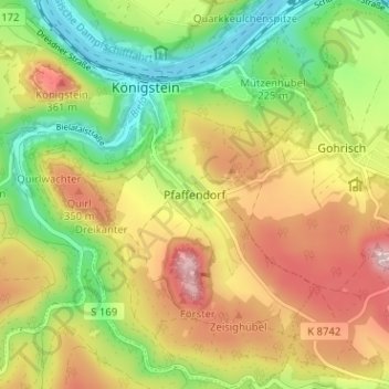 Carte topographique Pfaffendorf, altitude, relief