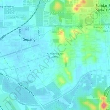 Carte topographique Kampung Labu Lanjut, altitude, relief