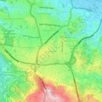 Carte topographique Jatingaleh, altitude, relief