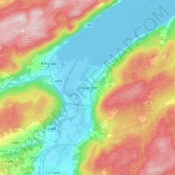 Carte topographique Orkanger, altitude, relief
