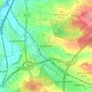 Carte topographique Eichenzell, altitude, relief