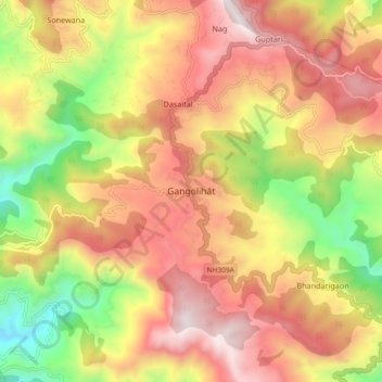 Carte topographique Gangolihāt, altitude, relief