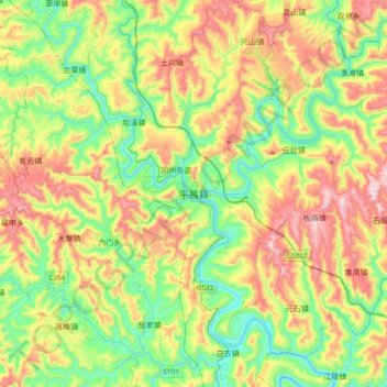 Carte topographique Pingchang, altitude, relief