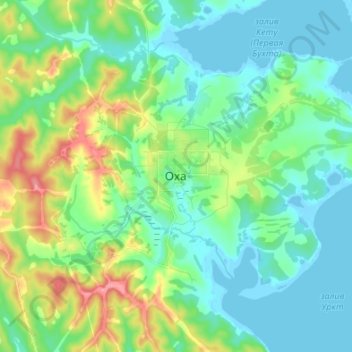 Carte topographique Оха, altitude, relief