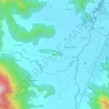 Carte topographique el Mallol, altitude, relief