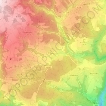 Carte topographique Willaringen, altitude, relief