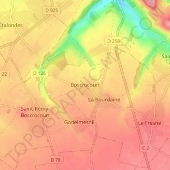 Carte topographique Boscrocourt, altitude, relief