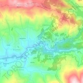 Carte topographique Lourosa, altitude, relief