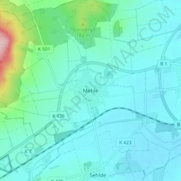 Carte topographique Mehle, altitude, relief