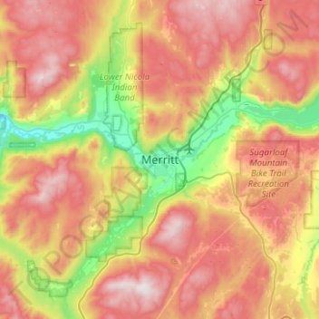 Carte topographique Merritt, altitude, relief
