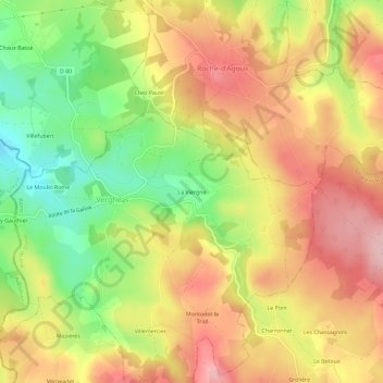 Carte topographique La Viergne, altitude, relief