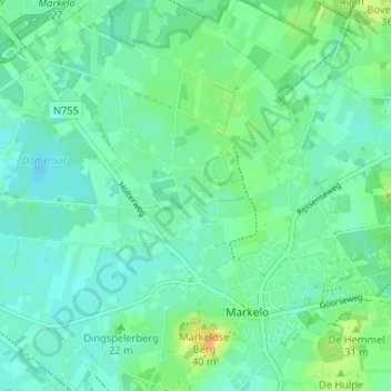 Carte topographique Achterhoek, altitude, relief