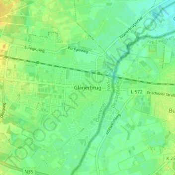 Carte topographique Glanerbrug, altitude, relief