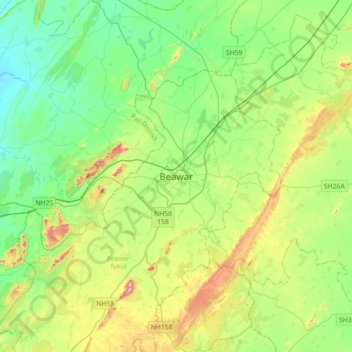 Carte topographique Beawar, altitude, relief
