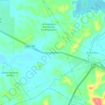 Carte topographique Cinco de Mayo, altitude, relief