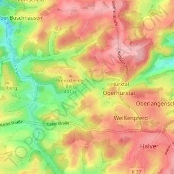 Carte topographique Auf den Kuhlen, altitude, relief