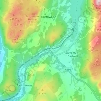 Carte topographique Newby Bridge, altitude, relief