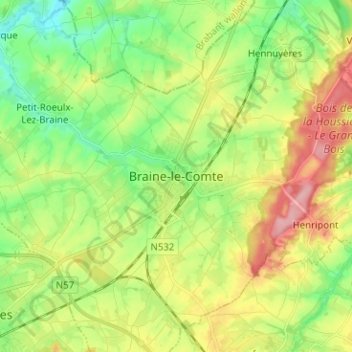 Carte topographique Braine-le-Comte, altitude, relief