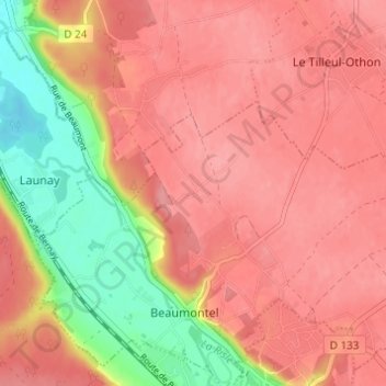 Carte topographique Le Bosc Anglier, altitude, relief