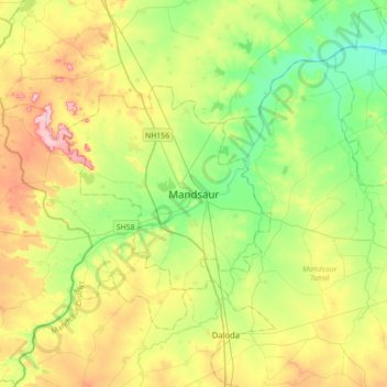 Carte topographique Mandsaur, altitude, relief