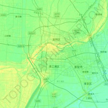 Carte topographique 淮安市, altitude, relief
