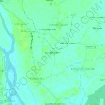 Carte topographique Paradesipalem, altitude, relief