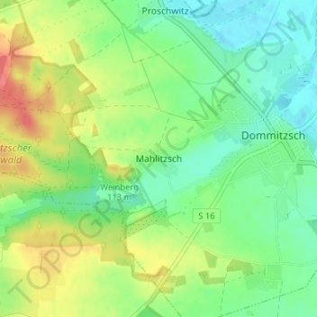 Carte topographique Mahlitzsch, altitude, relief