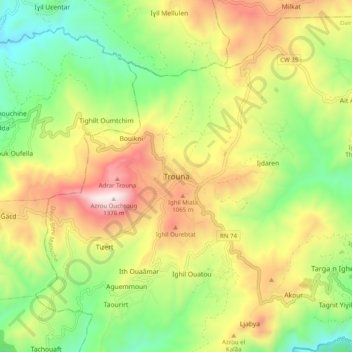 Carte topographique Trouna, altitude, relief