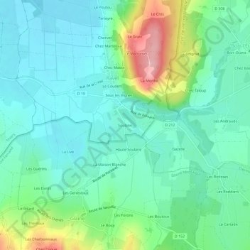 Carte topographique Soulane, altitude, relief