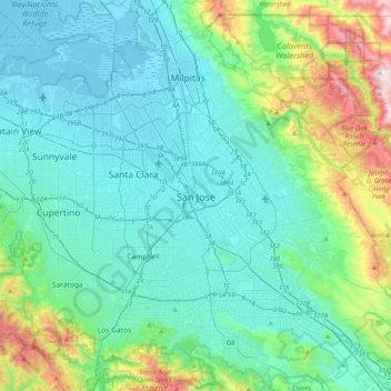 Carte topographique San Jose, altitude, relief