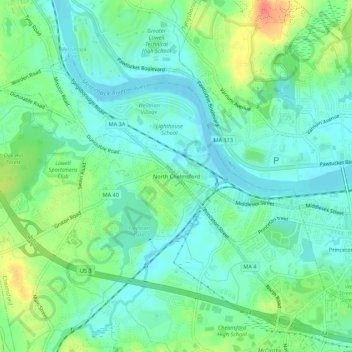 Carte topographique North Chelmsford, altitude, relief