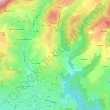 Carte topographique Chana, altitude, relief