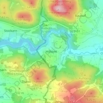 Carte topographique Hillstett, altitude, relief